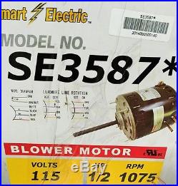 1/2 HP Furnace Blower Motor 3587 -115V-1075 RPM-Reversible-9.1Amp Smart NEW