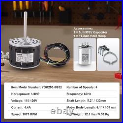 1/3HP Furnace Blower Motor 110/120V 1075RPM 4-Speed CWithCCW 48 Frame 5.2 Shaft