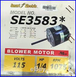 1/4 HP SE3583 3583 Furnace Blower Motor-115V-1075 RPM- Smart Electric 3.6 AMP