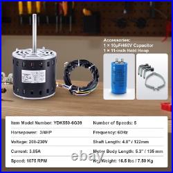 3/4HP Furnace Blower Motor 208-230V 3.85A 1075RPM 5 Speeds CWithCCW Rotation