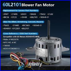 60L2101 Blower Fan Motor 1/3 HP 115V 1075RPM 4-Speed Replaces Lennox 60L21