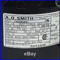A. O Smith 1/3 HP Furnace Blower Motor RPM 1075 2 Speed Shaft. 5x3.4 Flat Nos