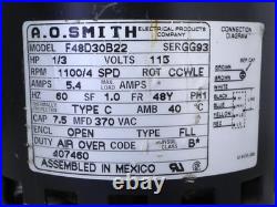 A. O. Smith F48D30B22 Furnace Blower Motor 1/3HP 1100RPM 4SPD 115V 1PH 407460