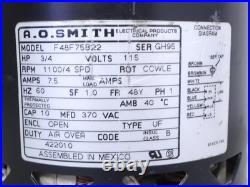 A. O. Smith F48F75B22 Furnace Blower Motor 3/4HP 115V 1100RPM 4SPD 422010 CCWLE