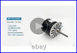 Blower Motor 1/2 HP 1075 RPM 3 Speed 115V DL1056 Furnace HVAC Fan Motor