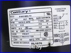 CENTURY F48SQ6L72 Furnace Blower Motor 3/4HP 115V 1075RPM 3SPD 1PH DL1076 CENTURY F48SQ6L72 Furnace Blower Motor 3/4HP 115V 1075RPM 3SPD 1PH DL1076