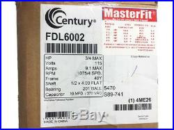 CENTURY FDL6002 Furnace Blower Motor, PSC, 3/4 HP, 1075 RPM, 115V, 48Y NEW