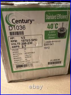 Century D1036 Furnace Blower Motor, 1/3 Hp, 1075, Rpm, 208-230V, 2.7 Amps
