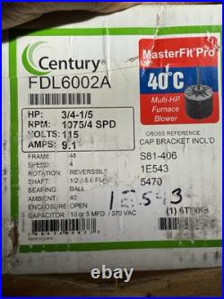 Century F48AD80A01 Furnace Blower Motor 3/4HP 1075RPM 4SPD 115V 1PH FDL6002A Century F48AD80A01 Furnace Blower Motor 3/4HP 1075RPM 4SPD 115V 1PH FDL6002A