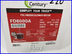 Century Fd6000a Furnace Blower Motor 1/2-1/6hp 1075rpm 208-230v