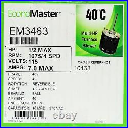 EM3463 Furnace Blower Motor Multi HP 1/6 thru 1/2 HP 115 Volts 4 Speed