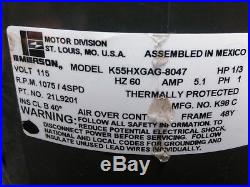 EMERSON K55HXGAG-8047 Furnace Blower Motor 1/3HP 1075RPM 4SPD 115V 1PH 21L9201