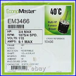 EconoMaster EM3466 Four Speed Furnace Blower Motor 3/4-1/5 HP 115 Volts 1075 RPM