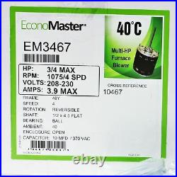 EconoMaster EM3467 Four Speed Furnace Blower Motor 3/4-1/5 HP 208-230 Volts
