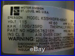 Emerson K55HXDFR-6847 Furnace Blower Fan Motor 1/3 HP 115 V 3 Speed HQ8067621EM