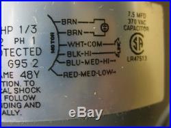 Emerson K55HXDFR-6847 Furnace Blower Fan Motor 1/3 HP 115 V 3 Speed HQ8067621EM