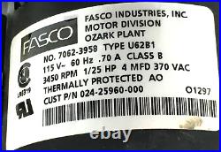 FASCO 7062-3958 Draft Inducer Blower Motor Assembly Type U62B1 115V used #MA964