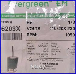GENTEQ EVERGREEN EM 6203X INDOOR BLOWER MOTOR 1/3 HP, 1050 RPM, CW or CCW GENTEQ EVERGREEN EM 6203X INDOOR BLOWER MOTOR 1/3 HP, 1050 RPM, CW or CCW