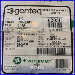 Genteq Evergreen ECM Indoor Blower Motor 6205E 1/2 HP 208-230 V 1075 RPM