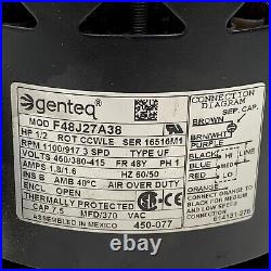 Genteq F48J27A38 Furnace Blower Motor 460-VOLT 460V 1Ph 1/2HP 1100/917 3SPD