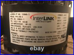 Interlink Yfk-245-6 Blower Motor Lennox 100649-11 1/3hp 115v 1075 RPM 4spd