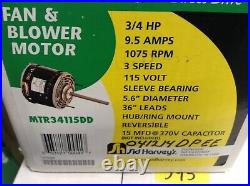 New Sid Harvey Mtr34115dd 3/4hp 115v 1075 RPM 3 Speed Furnace Blower Motor