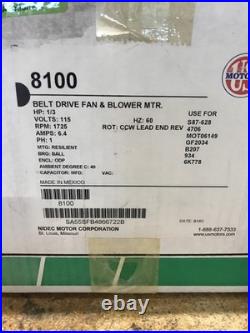 New US Motors 8100 1/3HP 115V Furnace Belt Drive Fan Blower Motor New US Motors 8100 1/3HP 115V Furnace Belt Drive Fan Blower Motor