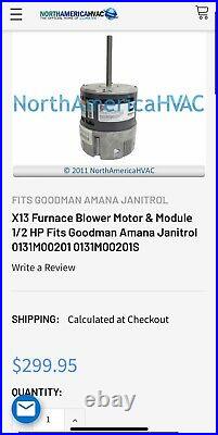 Nidec/us Goodman Amana Janitrol X13 Ecm Furnace Blower Motor 1/2hp