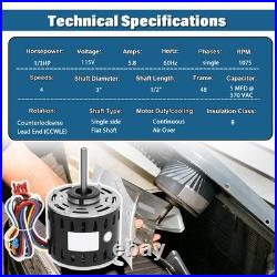 Replace For GE & Trane MOT9053 Furnace Blower Motor 1/3 HP 115V 1075 RPM 4-Speed