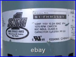 SOURCE 1 S1-FHM3587 Furnace Blower Motor 1/2HP 115V 1075RPM CWithCCW E224965