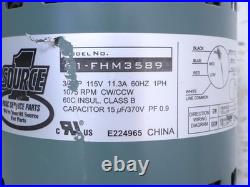 Source 1 S1-FHM3589 Furnace Blower Motor 3/4HP 115V 1075RPM CWithCCW E224965