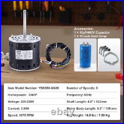 VEVOR 3/4HP Furnace Blower Motor 208-230V 3.85A 1075RPM 5 Speeds CWithCCW Rotation